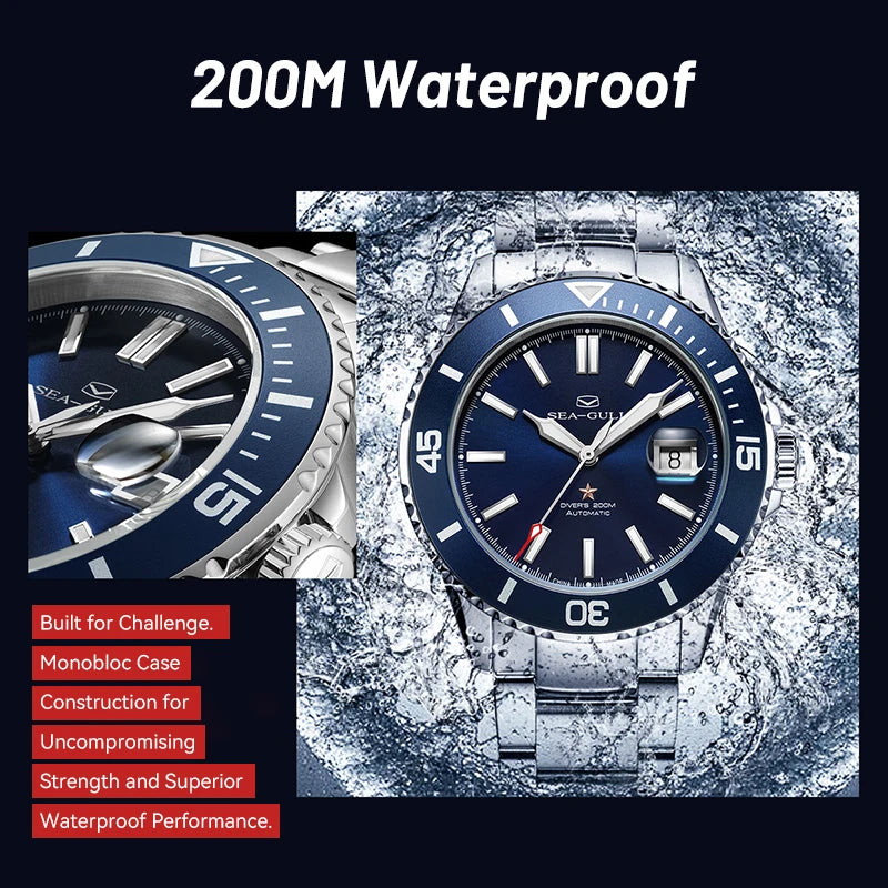 Seagull Relogio Masculino Men Watch 200m Diving Business Waterproof Fashion Automatic Mechanical Watch Ocean Series 816.32.1523