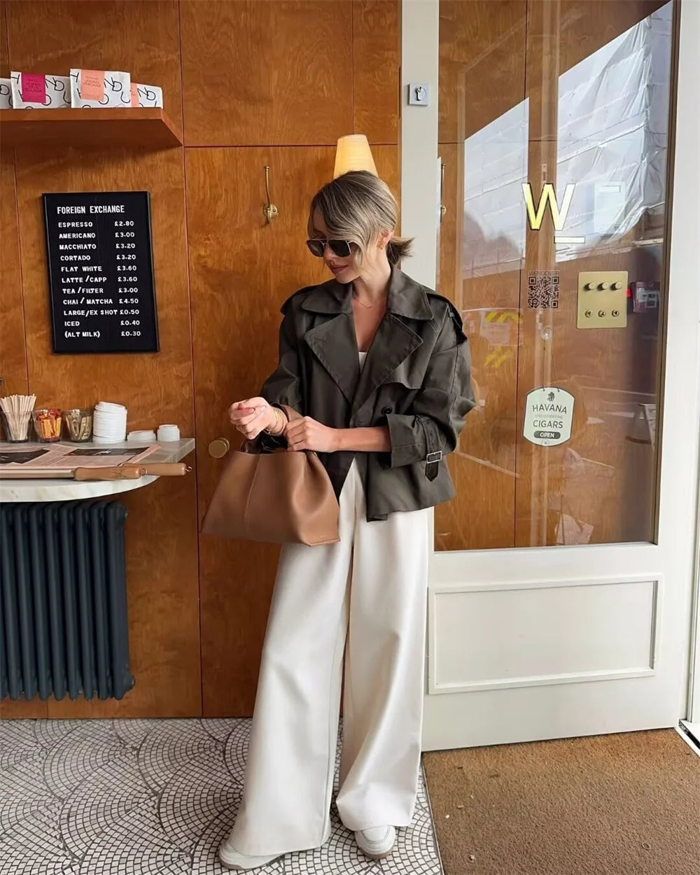 Vintage Cropped Double-Breasted Trench