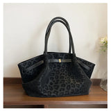 2025 Leopard Print Suede Women Tote Bag with Inner Pocket Underarm Bag Large Capacity Satchel Bag for Work Travel Purses Handbag