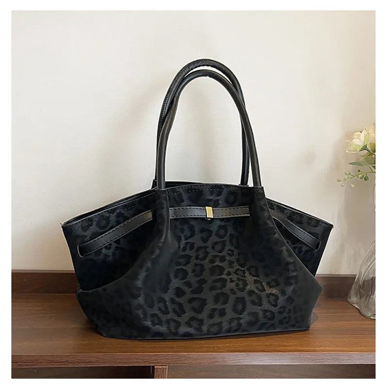 2025 Leopard Print Suede Women Tote Bag with Inner Pocket Underarm Bag Large Capacity Satchel Bag for Work Travel Purses Handbag