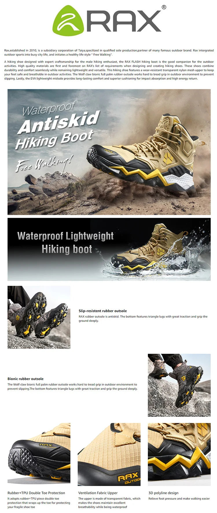 RAX Men's Hiking Shoes Mountain Trekking Boots High Quality Fashion Outdoor Casual Snow Winter