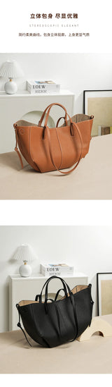 2025 leather shoulder bag versatile niche handbag, top layer cowhide commuting high-end feeling, large capacity tote bag for wom