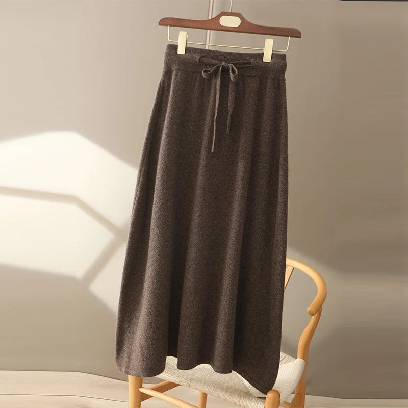 Wool A-Line Midi Skirt – Women's Knit Autumn Winter