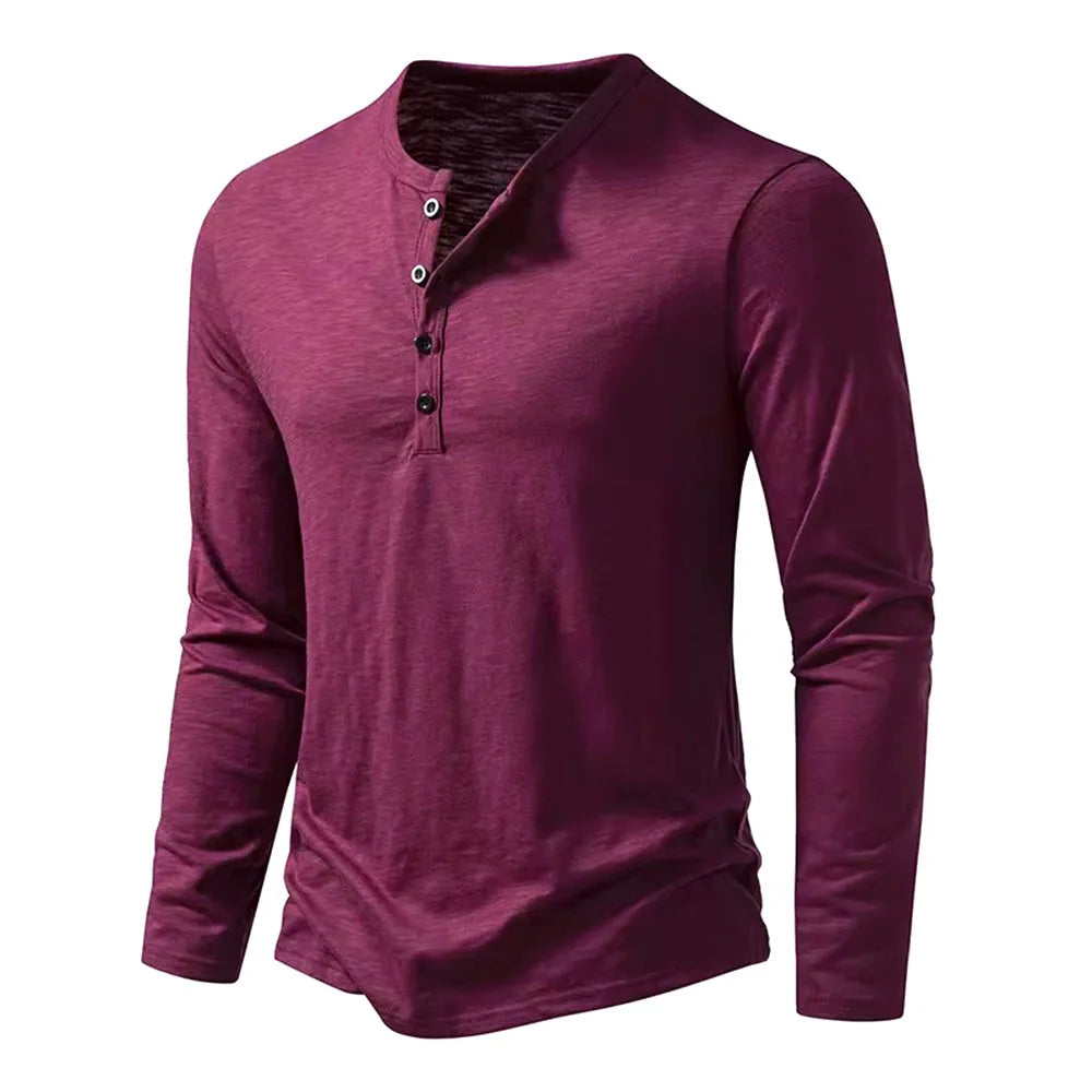 Men's Cotton Henley Long Sleeve Shirt