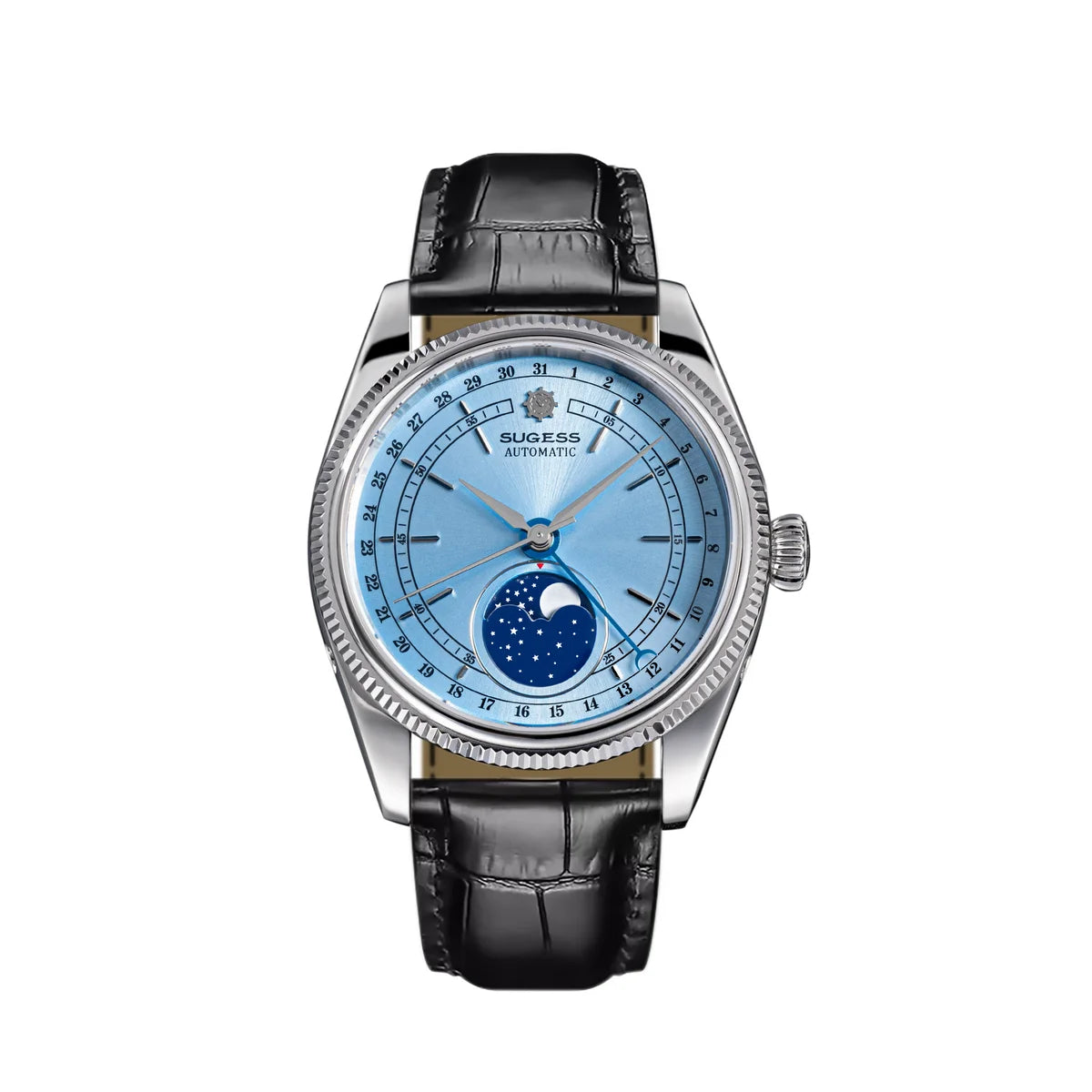 Sugess 40mm Watch of Men Moonphase Automatic ST2108 Movement Sapphire Crystal Mechanical Wristwatches Waterproof Date S452