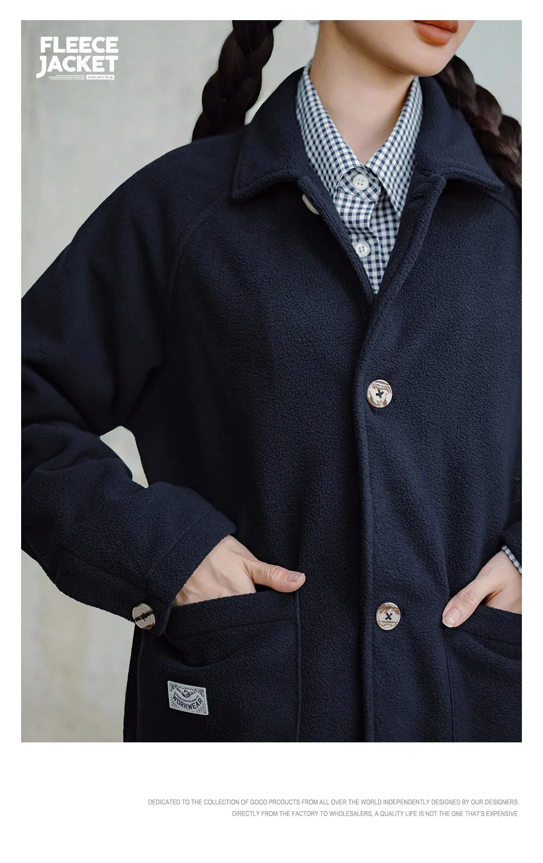 Maden Women's Fleece Lapel Warm Jacket 290gsm Single-breasted Solid Color Casual TOPs Coat for Autumn Winter Outwear