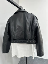 2025New Coal graysty le Women's washed leather jacket with belt, short coat with downgraded zipper and vintage lapel jacket