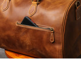 Leathfocus Men's Cowhide Travel Bag Women's Weekend Handbag Large Capacity Vintage Duffle Bag Crazy Horse Leather Laptop Bag