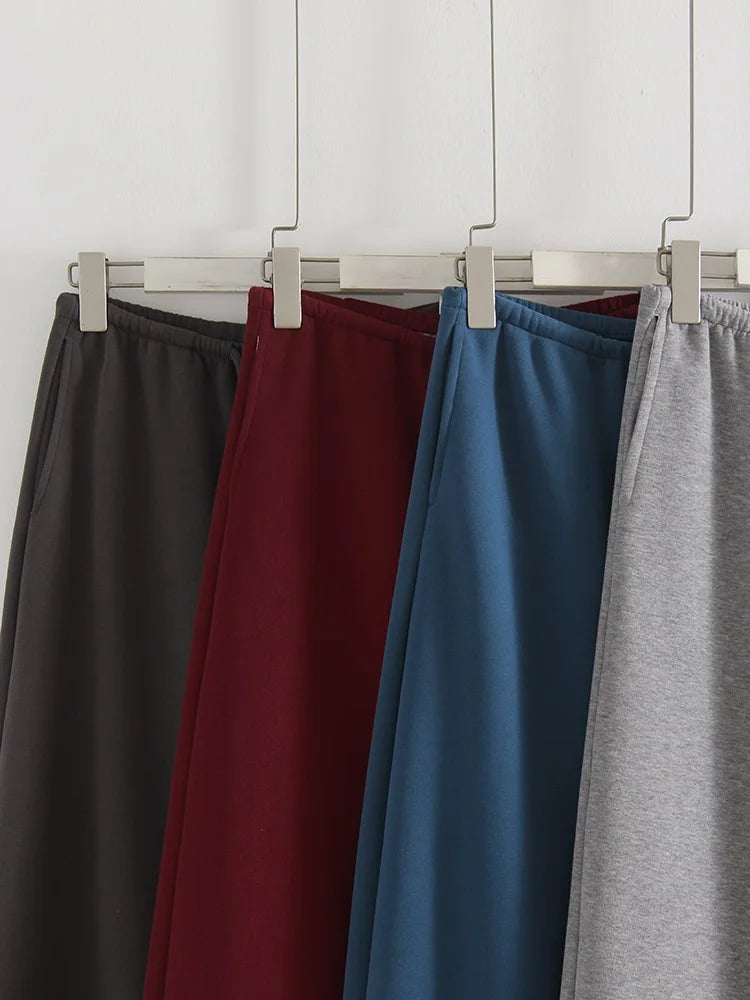 Autumn Burgundy Sweatpants Women Straight Leg Sport Pants Cotton Ladies Coffee Basic Joggers Wide Leg Women's Pants And Trousers