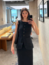 Bornladies Women's Sleeveless Vest High Waisted Skirt Set Spring Summer New Linen Casual Suit Fashion Office Lady Vest Set