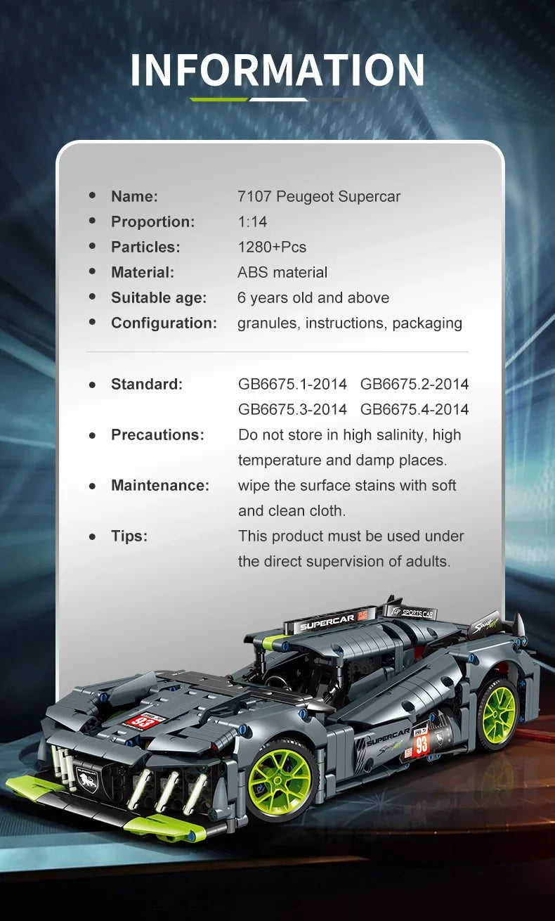 Technical 9X8 Hybrid Hypercar Sports Car Building Blocks Super Racing Vehicle Decor Model Bricks Toy Gifts Birthday Gifts Toy