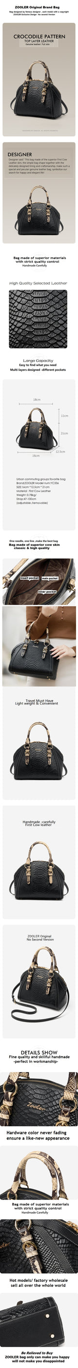 ZOOLER Women First Cow Genuine Leather Handbag Elegant Single Shoulder Bag Business Women Large Purses Saddle Black New#YC336