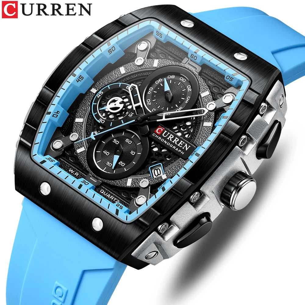 Men’s Sport Quartz Watch – Yellow Silicone Strap, Luminous Auto Date Square Dial