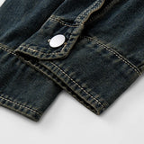 Heavy duty washed denim jacket for men vintage blue lapel long sleeved shirt style jacket casual and loose outer wear