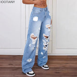 Women's Distressed Wide Leg Jeans | High Waist Denim