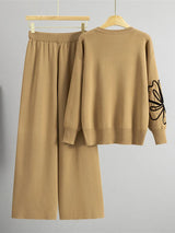 USA-Made Chic Rhinestone Knitted 2-Piece Set – High-Waist Wide Leg Lounge Outfit