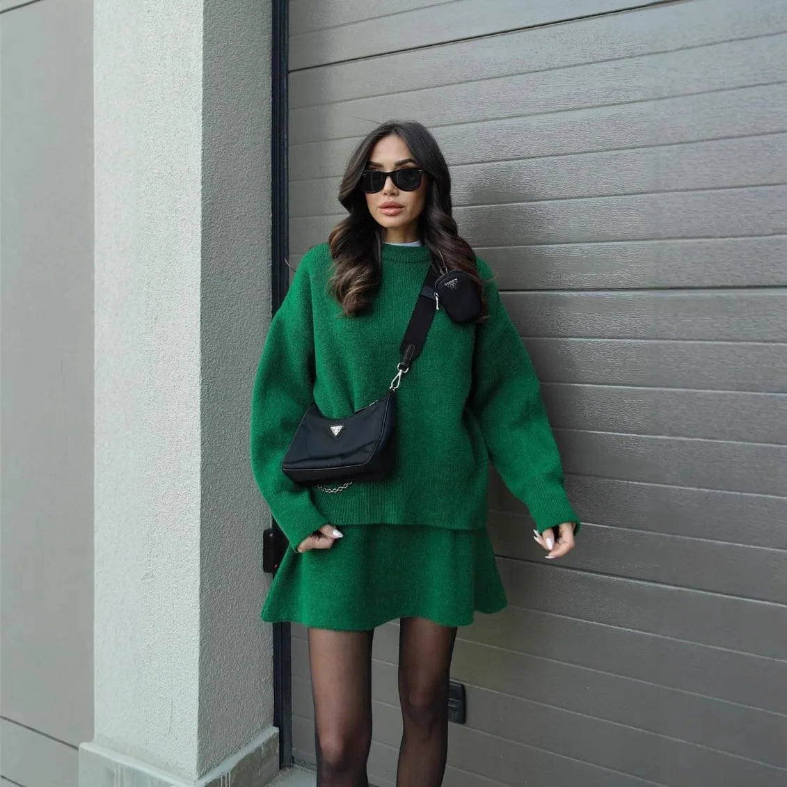 Chic USA-Made Knitted 2-Piece Sweater & Mini Skirt Set