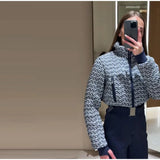 Elegant Geometric Print Ski Jumpsuit - High-Waist Winter Romper