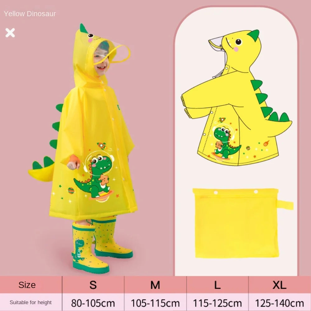Kids' Whimsical Waterproof Raincoat with Backpack Space