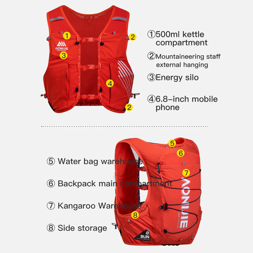 AONIJIE C9116 Unisex 10L Sports Running Backpack Lightweight Off-Road Hydration Pack for Hiking Off-road Cycling Race Marath