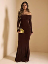 Elegant Open-Shoulder Bodycon Fishtail Dress