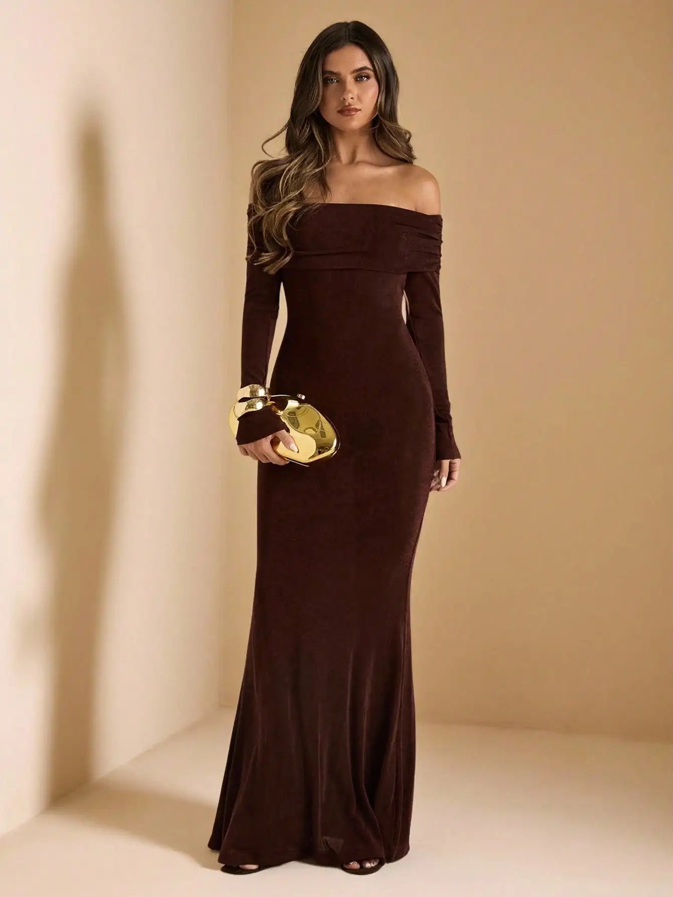 Elegant Open-Shoulder Bodycon Fishtail Dress