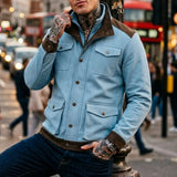 New Denim Men's Jacket Multi-pocket Fake Two Coats Denim Contrast Jacket Suede Matching Design Men's Streetwear Men's Denim Top