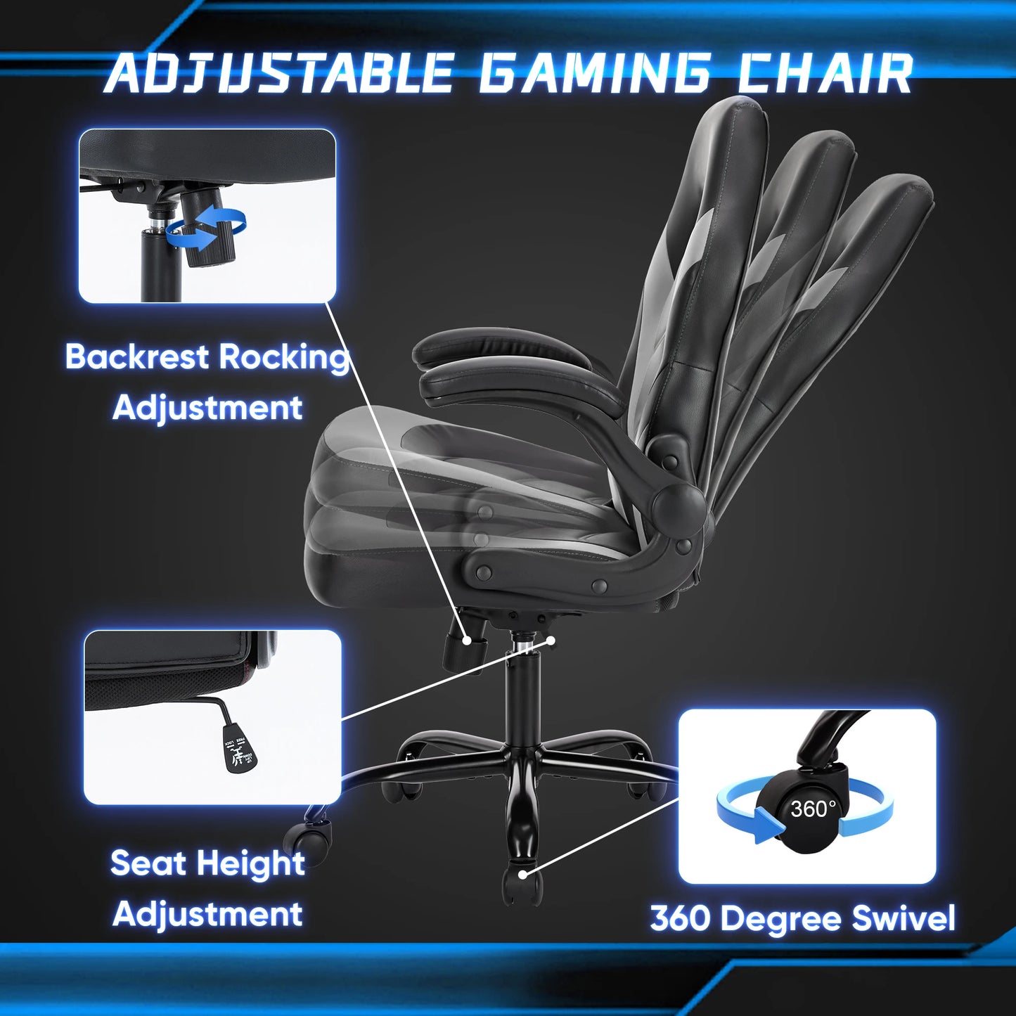 JHK Ergonomic Gaming & Office Chair with Flip Armrests