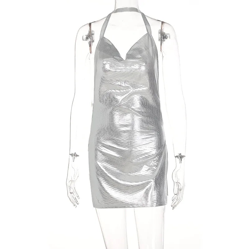 Elegant Sequin Halter Mini Dress