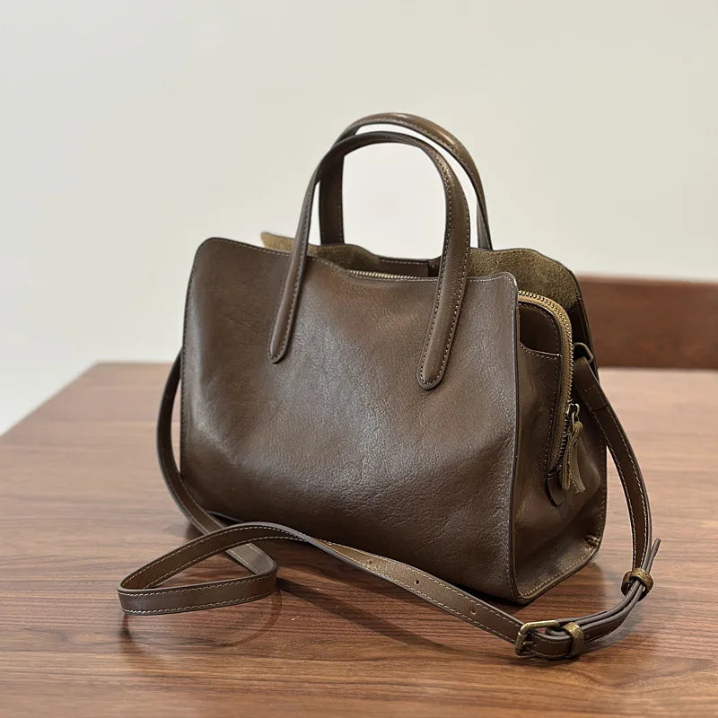 Johnature 2026 Spring New Handbag Genuine Leather Casual Versatile Tote Bag Soft Cowhide Women's Shoulder Crossbody Bag