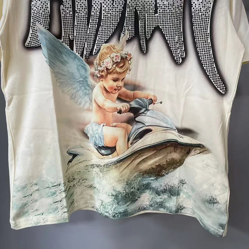 MIXED EMOTION Oversized Cotton Rhinestone T-Shirt