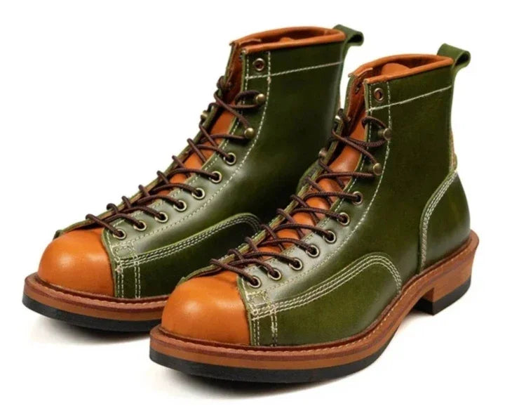 KOWM cow leather Hiking shoes Brown trekkin boots men  low cut workwear big toe shoes trendy casual ankle shoes walking sneakers