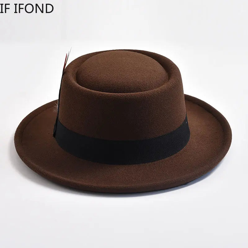 Men's Vintage Felt Fedora Hat with Feather Accent
