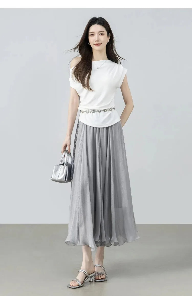 Sentubila Flowy A-Line Skirt – Iridescent Sheen