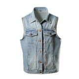 Unisex Retro Hong Kong Style Denim Vest Casual Fashion Sleeveless Waistcoat Trendy Loose Streetwear Outerwear Vest Tops Men