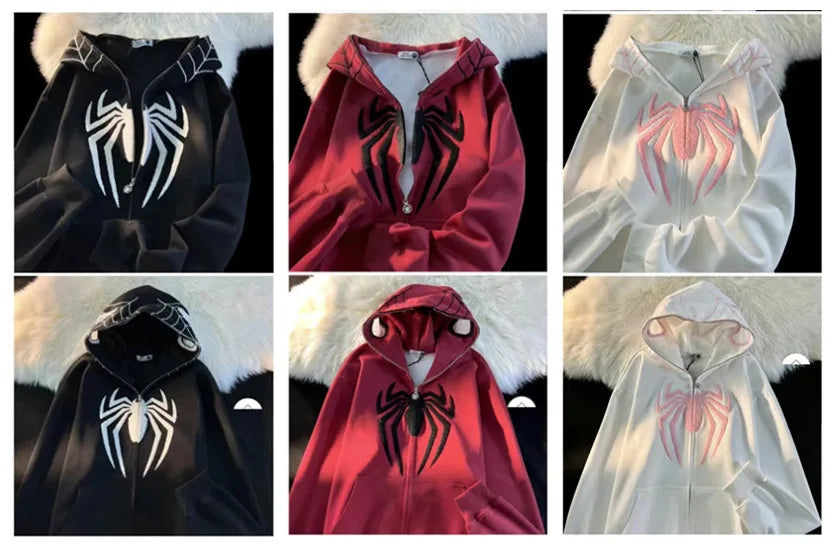 Oversized Y2K Spider Zip-Up Hoodie