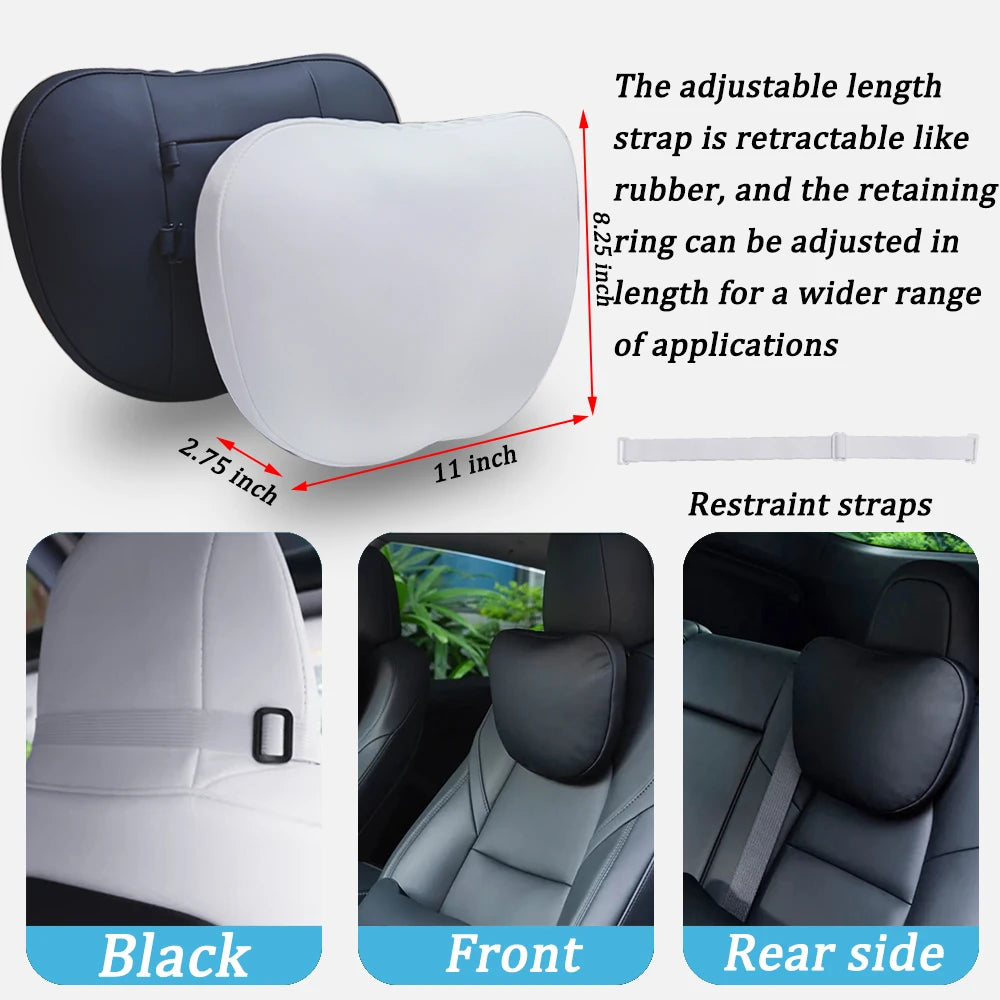 OULEX For Tesla Model 3 Y/Juniper Flocking/Leather Car Seat Neck Pillow Soft Memory Neck Pillow High-Quality Headrest Support