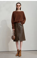 AMII Minimalist PU Leather Skirt for Women