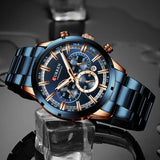 Men's six-needle multifunctional watch Waterproof calendar round strap stainless steel strap date men's business men's watch