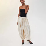 Women's Satin Lantern Pants with Pleated Detail