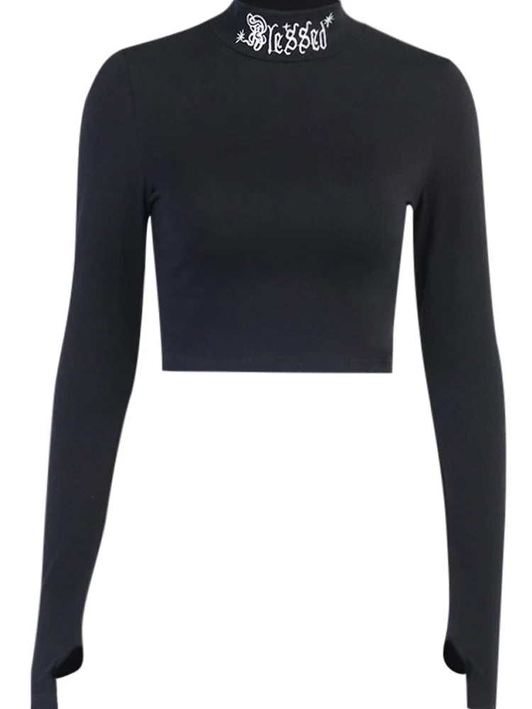 Gothic Letter Embroidery Crop Top
