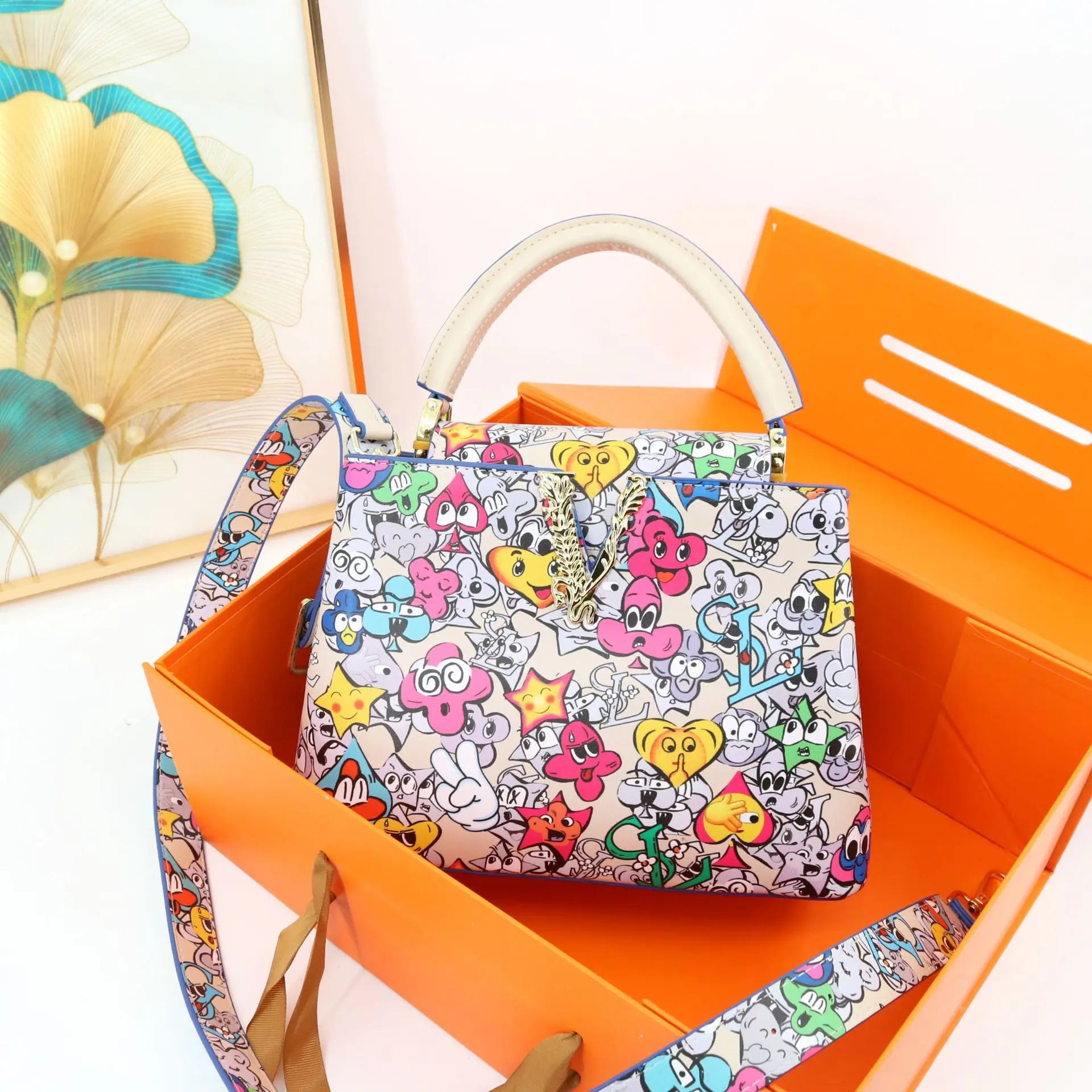 Ins Famous Fashion Classic Printed PU Leather Women's Handbags – Luxury Elegant Shoulder Crossbody Top Handle Bag