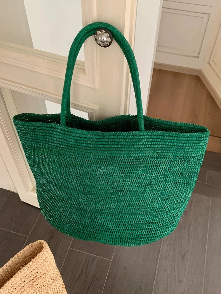 Large Handwoven Rattan Tote Bag for Women Natural Straw Beach Bag Purse Luxury Shoulder Bags Handbag Summer