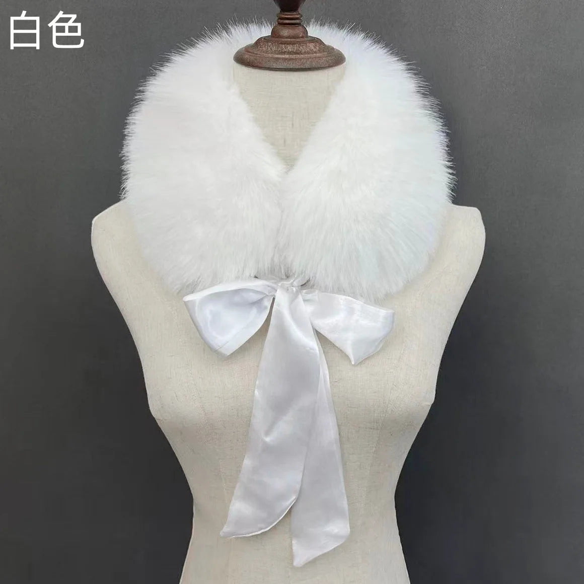 Fluffy Faux Fur Headband Neckerchief 2 in 1 Winter Thermal Plush Ear Warmer Collar Scarf  Satin Ribbon Bow Women Hair Band