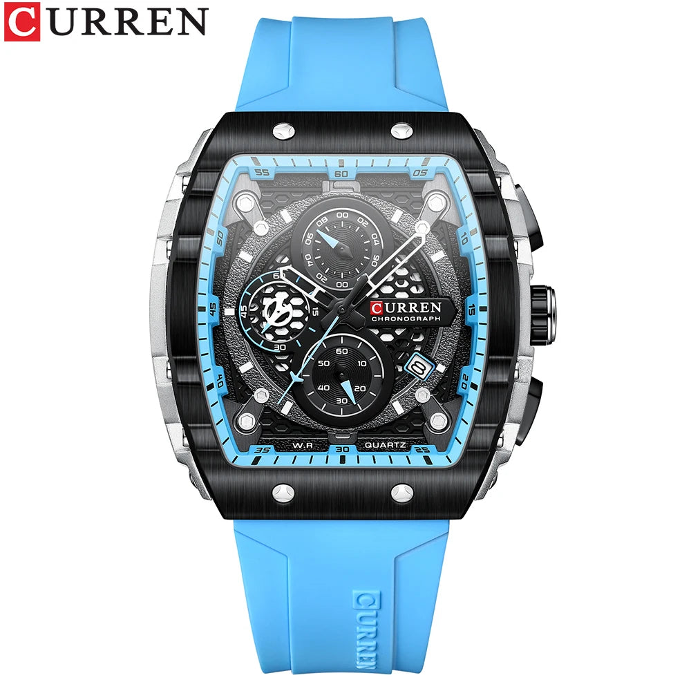 Men’s Sport Quartz Watch – Yellow Silicone Strap, Luminous Auto Date Square Dial