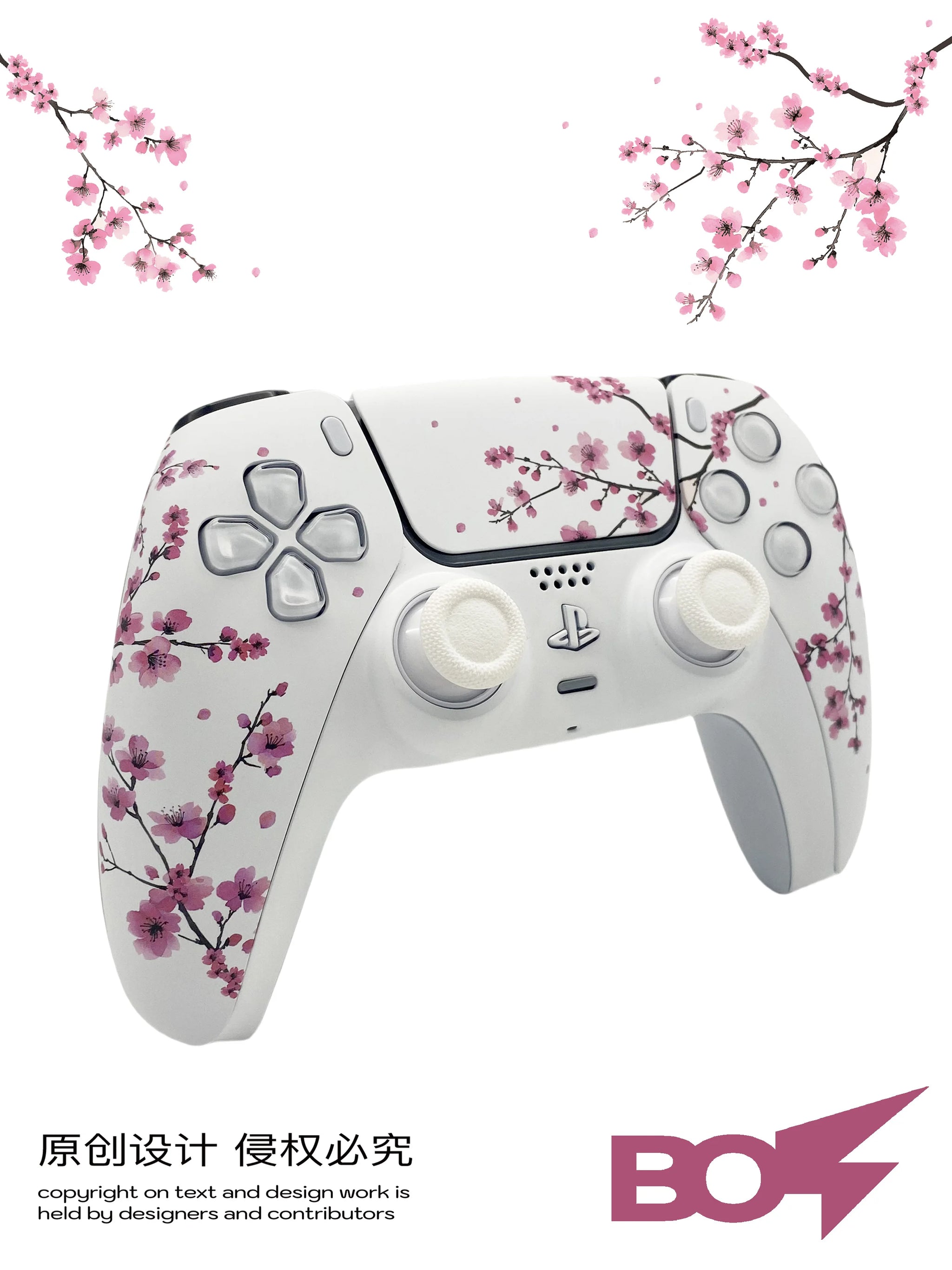 Pink Sakura PS5 Controller Shell Faceplate Cover with Touchpad for DualSense Controller, Replacement for BDM-010/020/030/040/050