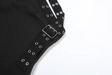 Nibber Sexy Hollow 3-Piece Set Women Hollow Biased Collar Backless Vests+Rivet Waistband+Simple Solid Shorts Slim Midnight Suits