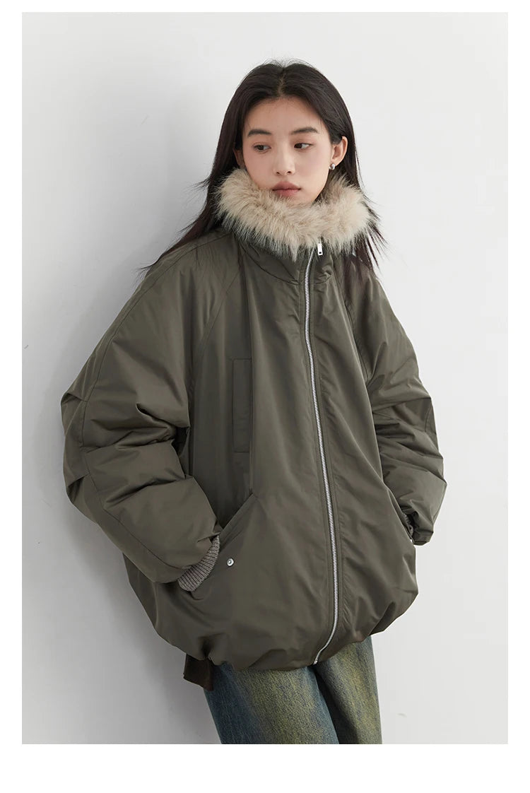 Women's Hooded Down Jacket with Faux Fur Collar