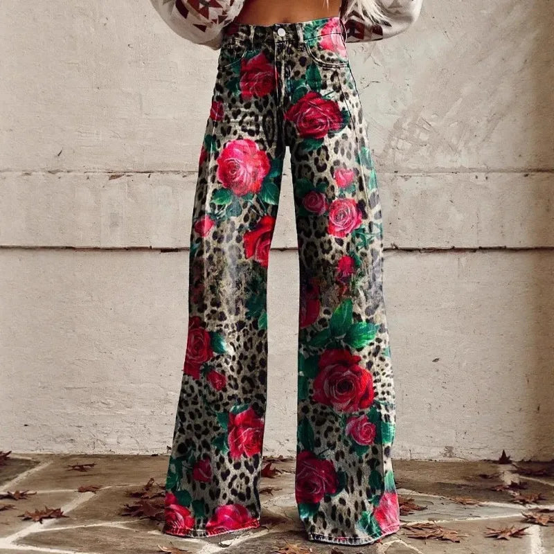 Women's 3D Print Wide-Leg "Jeans" – Trendy Low-Waist Flare Pants
