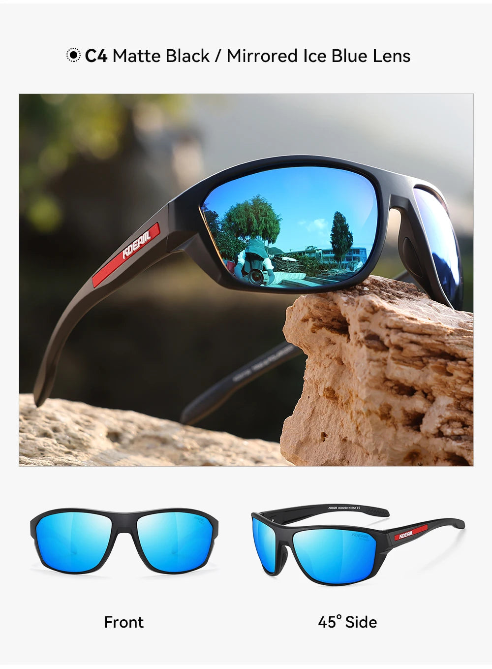 KDEAM All Black Fishing Sunglasses Polarized Performance Sports Sun Glasses For Men TR90 With Skull Case Category 3